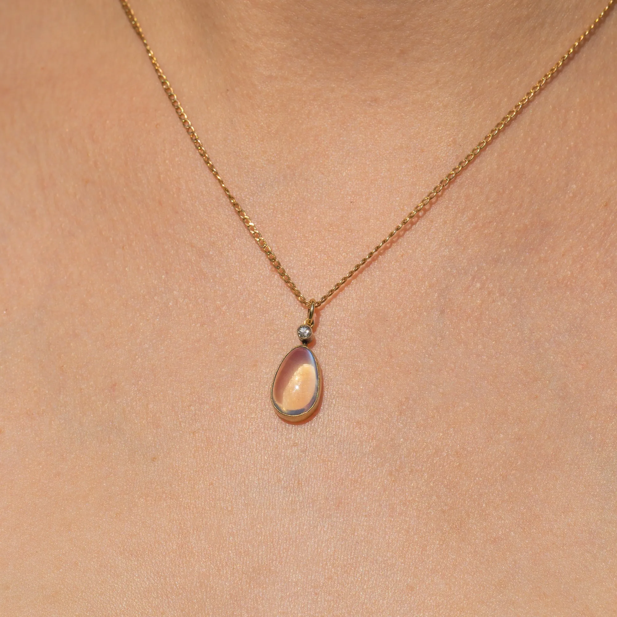 Antique Moonstone Diamond Drop Pendant, 2.90ct