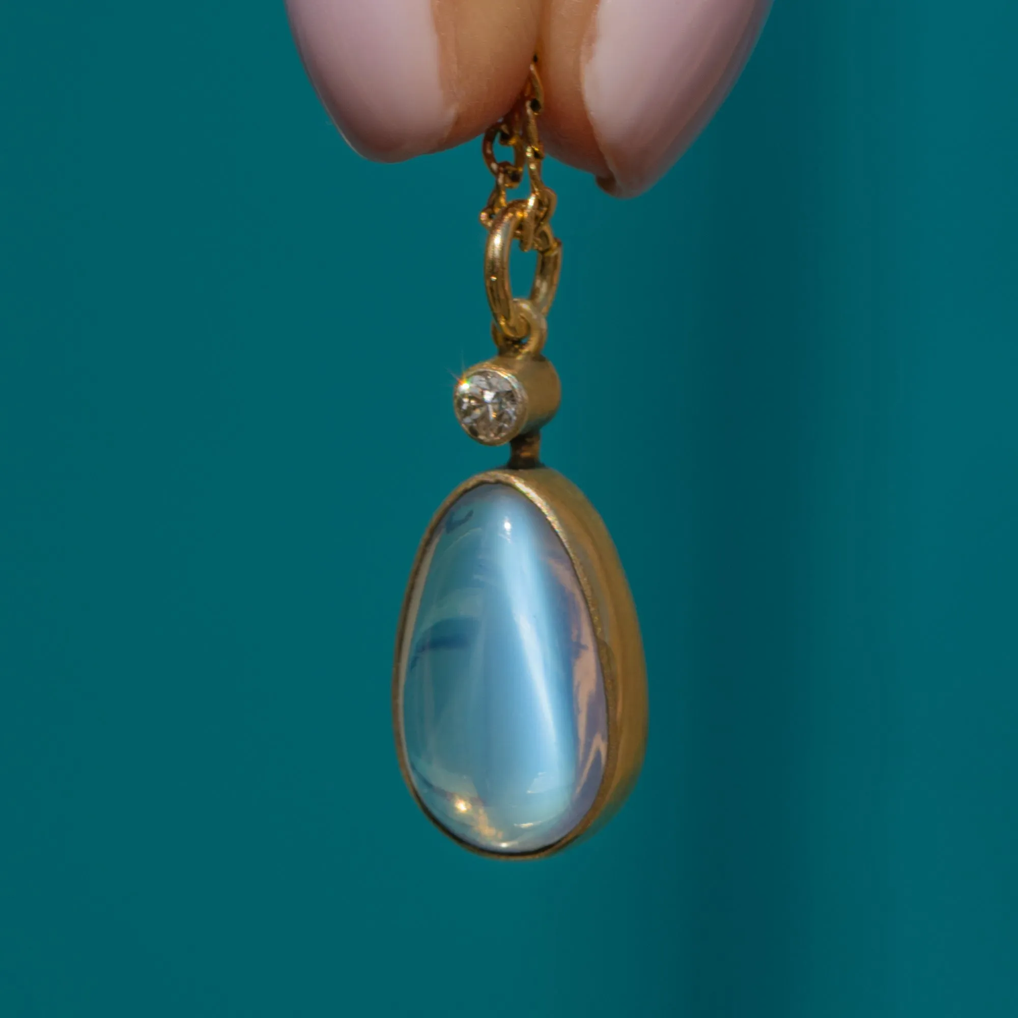 Antique Moonstone Diamond Drop Pendant, 2.90ct