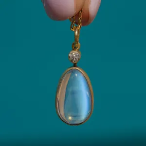 Antique Moonstone Diamond Drop Pendant, 2.90ct
