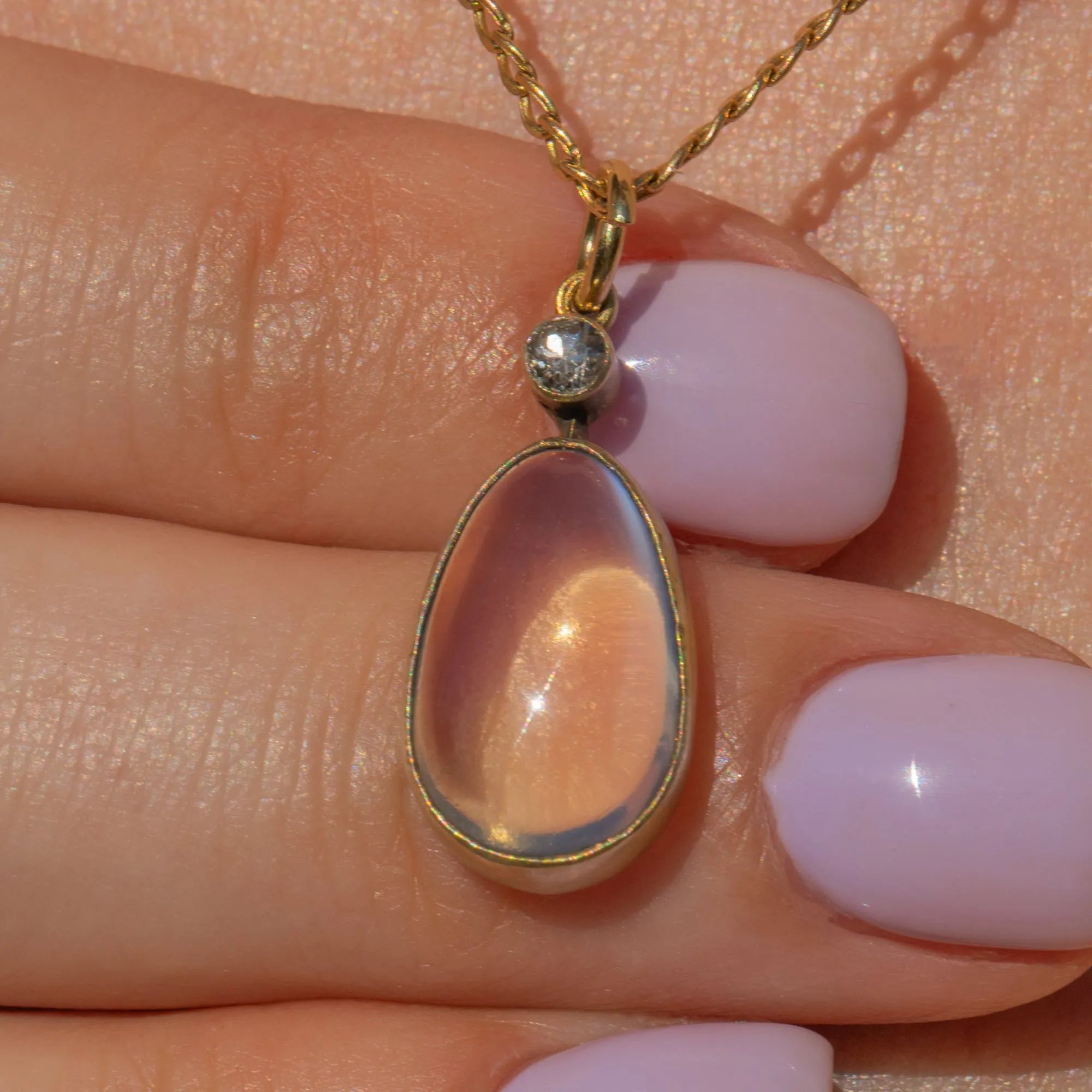 Antique Moonstone Diamond Drop Pendant, 2.90ct