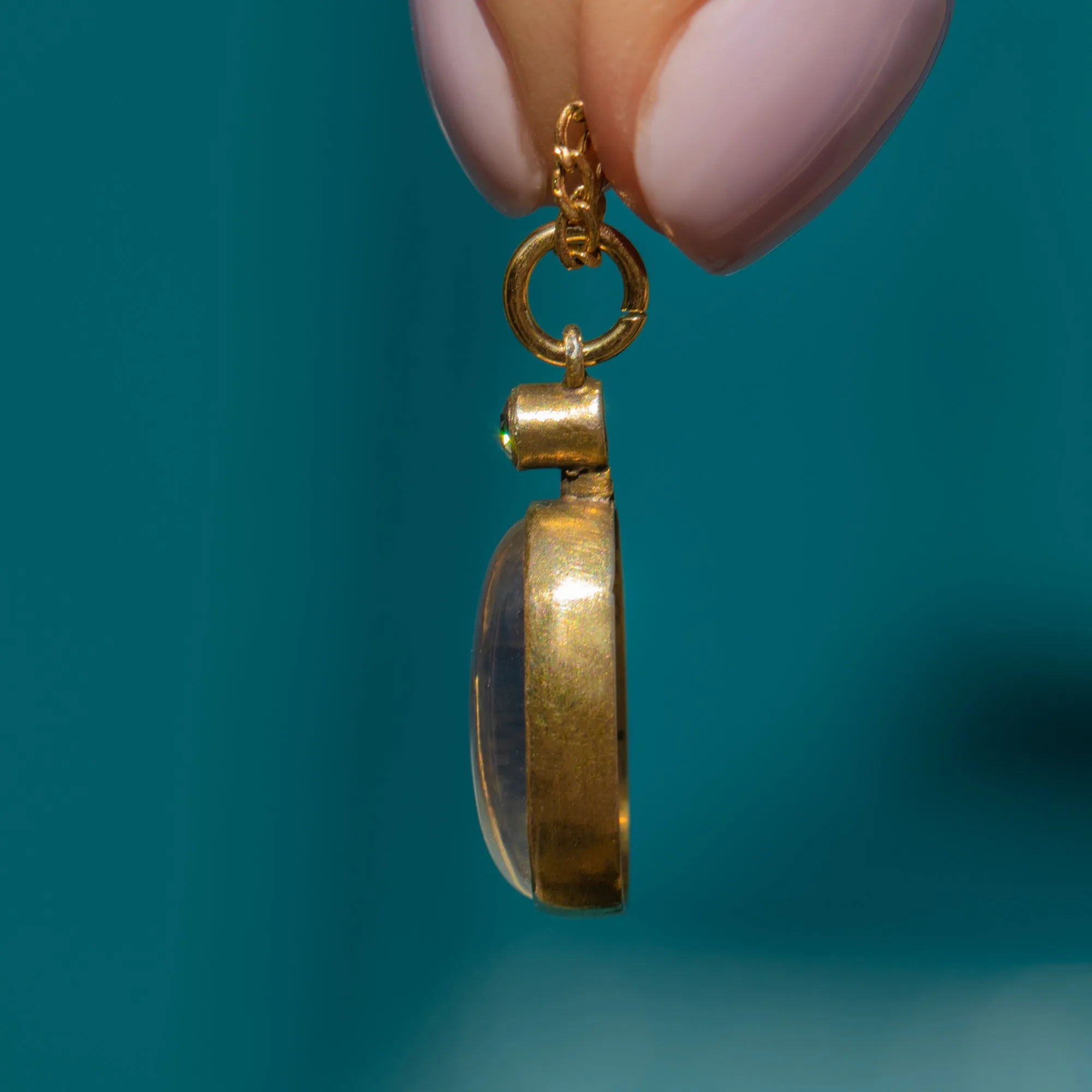 Antique Moonstone Diamond Drop Pendant, 2.90ct
