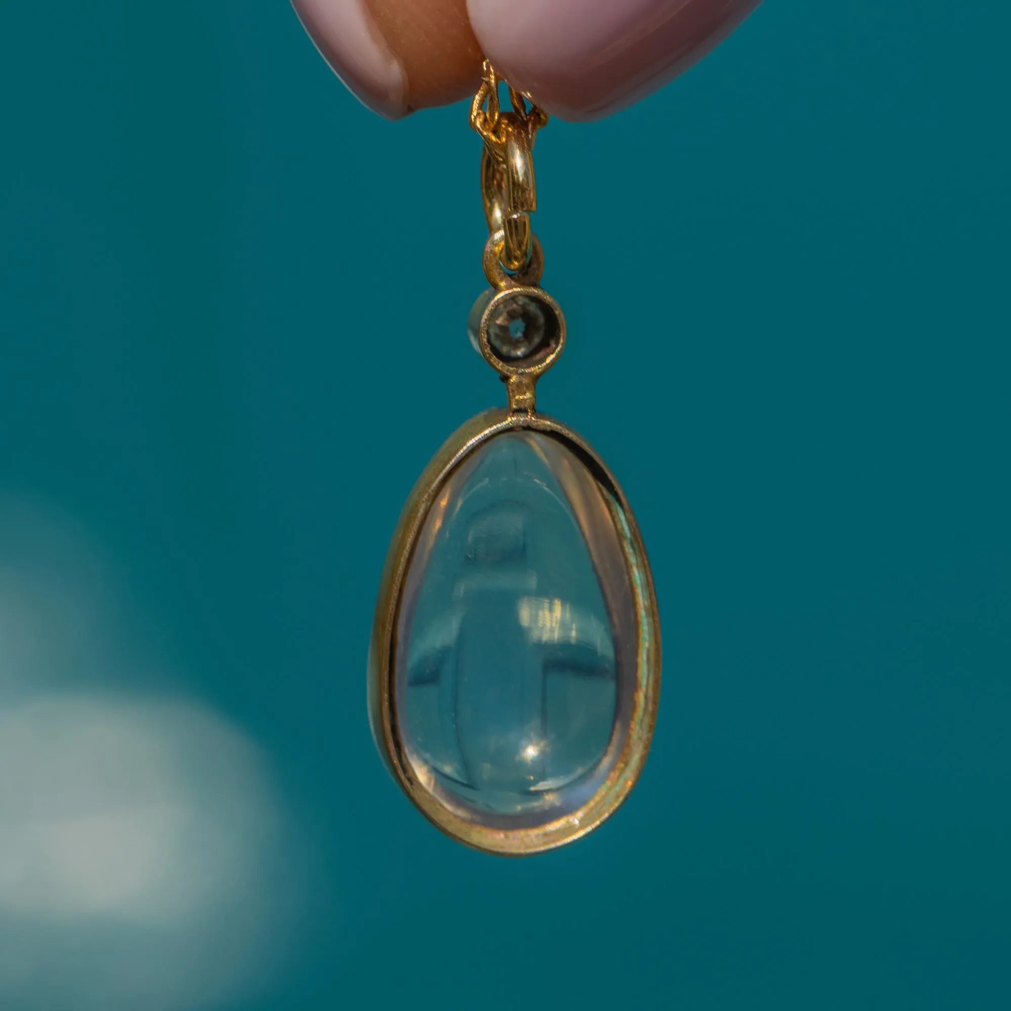 Antique Moonstone Diamond Drop Pendant, 2.90ct