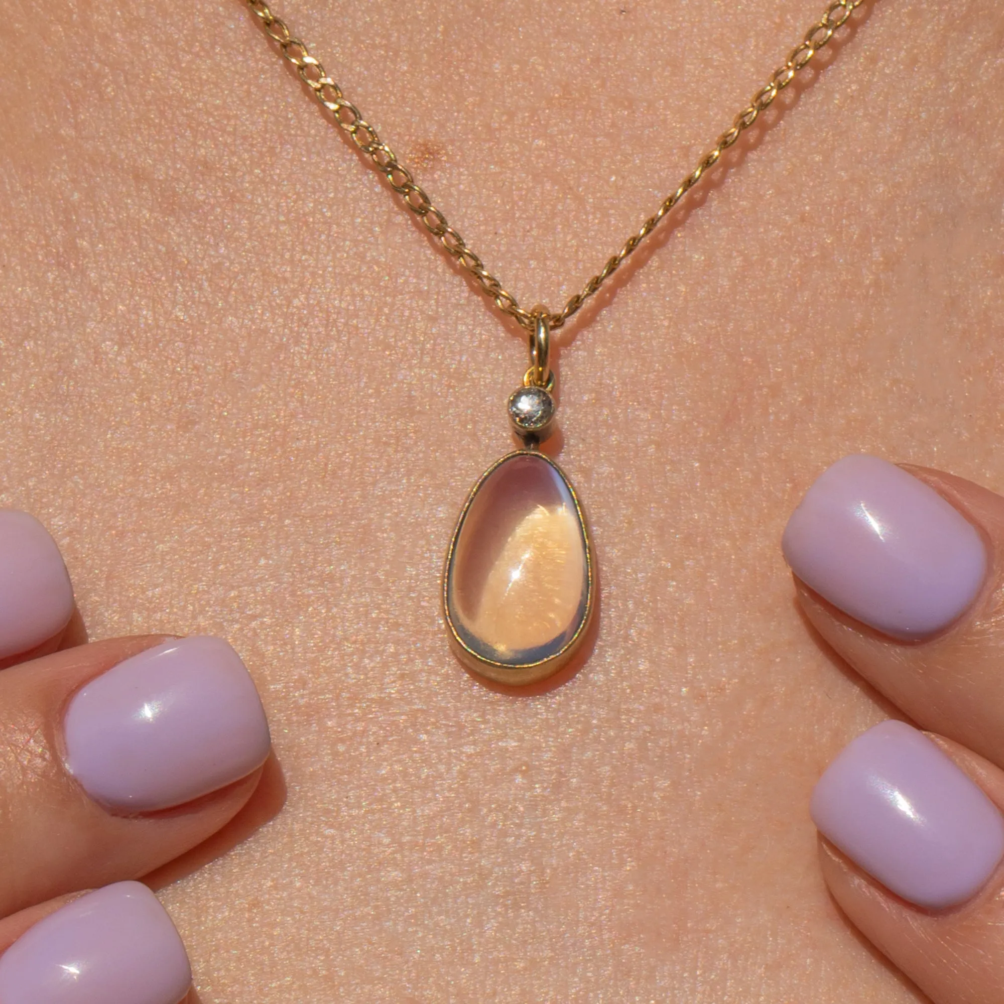 Antique Moonstone Diamond Drop Pendant, 2.90ct