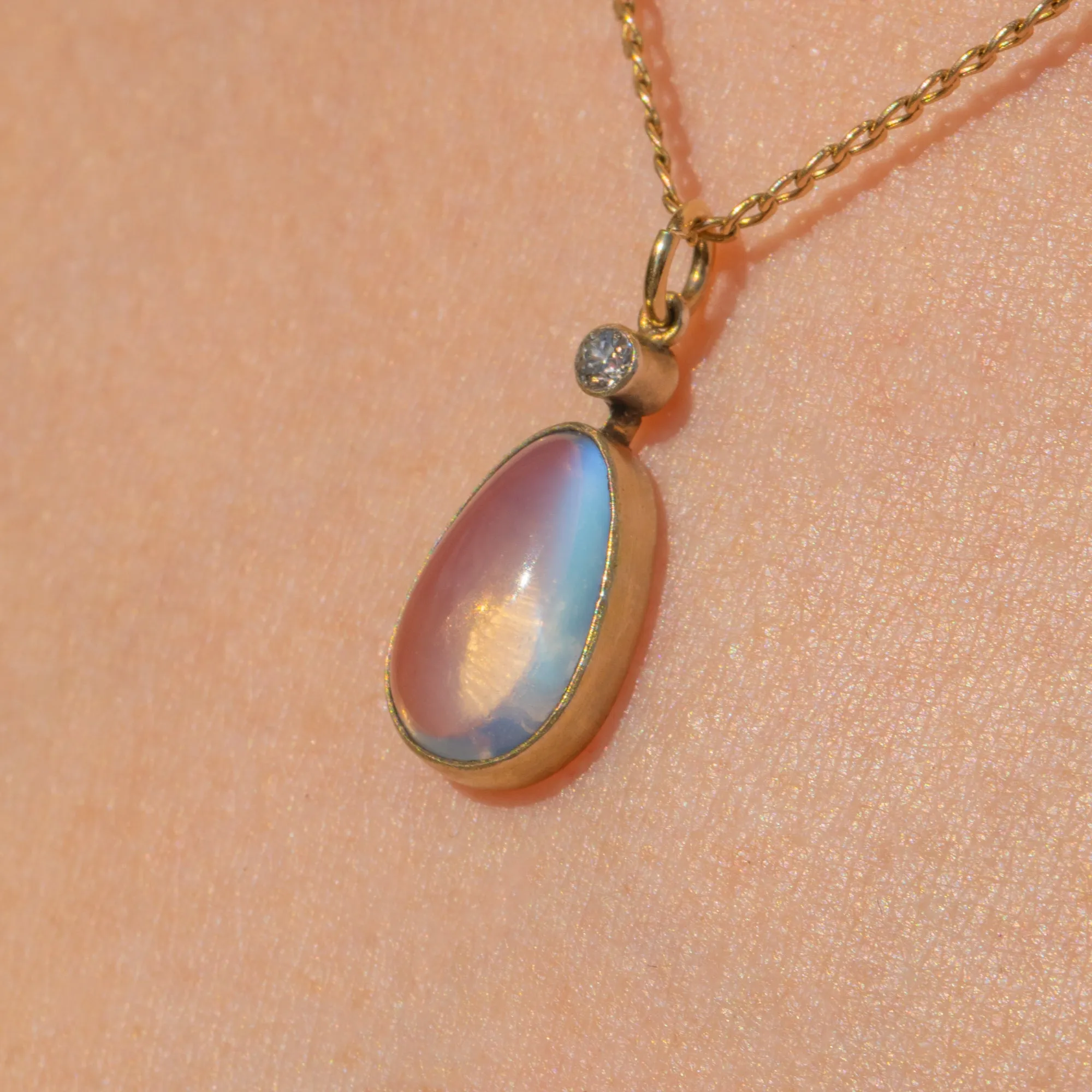 Antique Moonstone Diamond Drop Pendant, 2.90ct