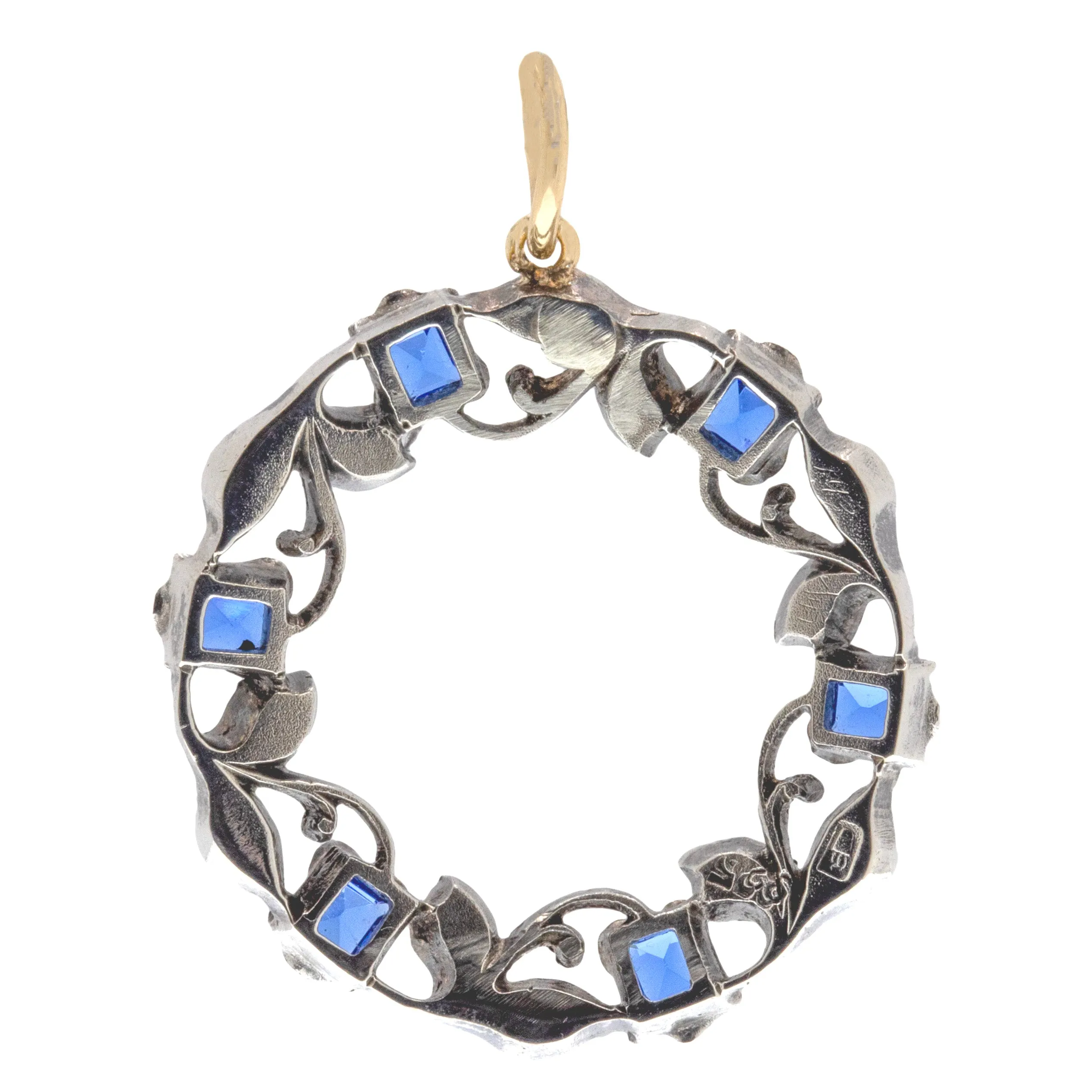 Antique Silver Blue Paste Roundel Pendant