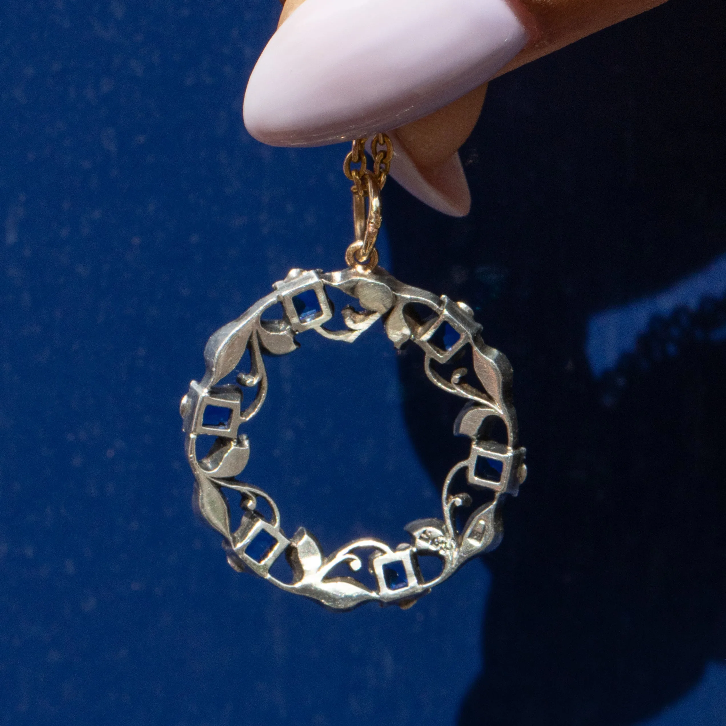Antique Silver Blue Paste Roundel Pendant