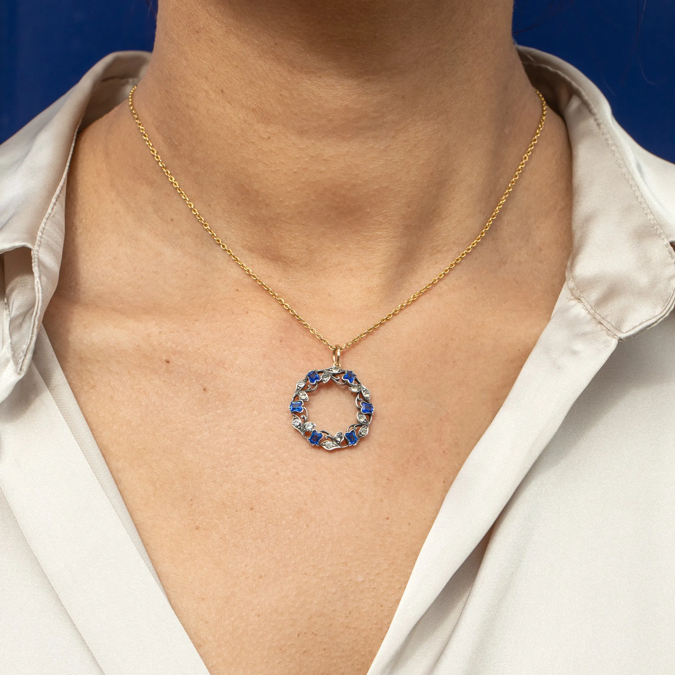 Antique Silver Blue Paste Roundel Pendant