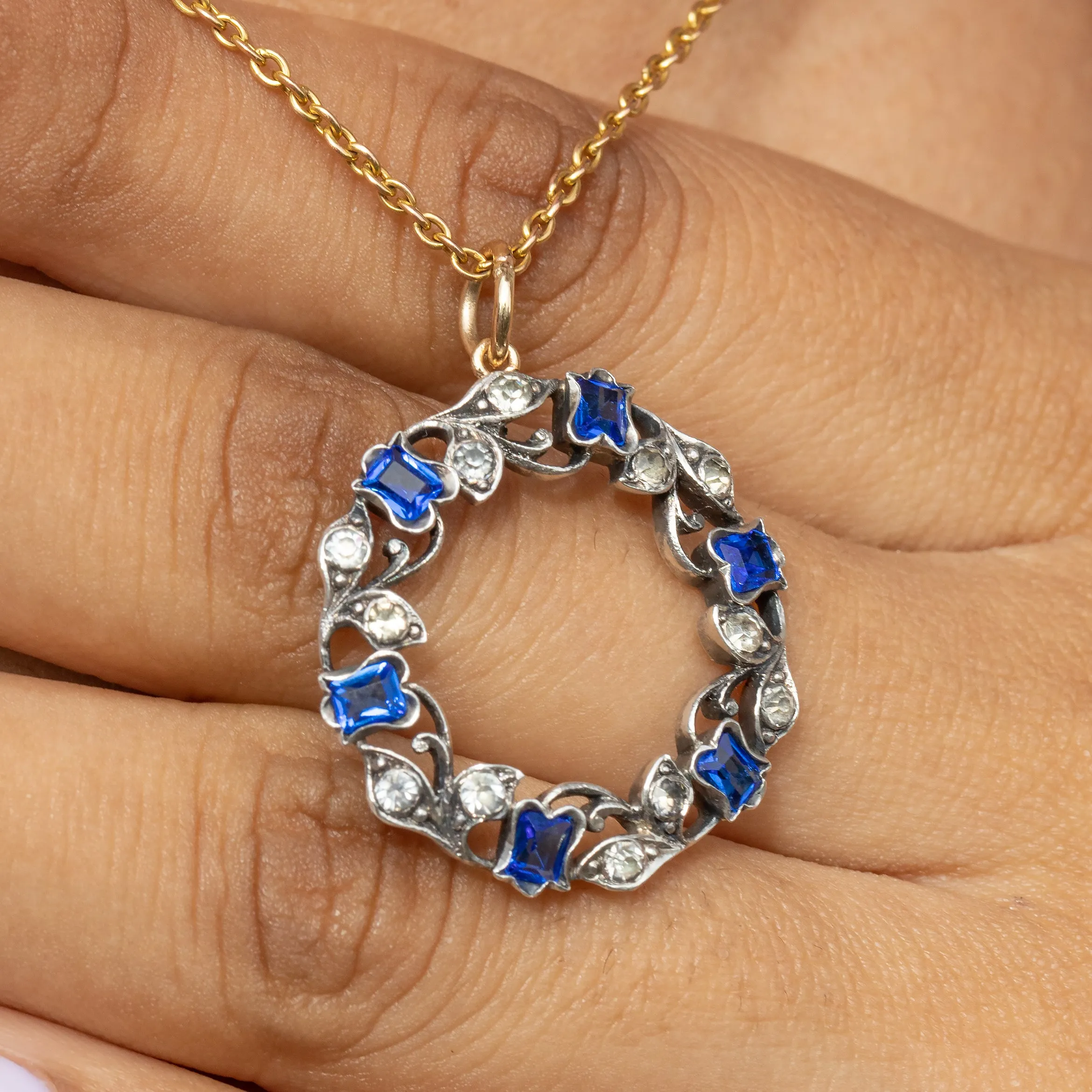 Antique Silver Blue Paste Roundel Pendant