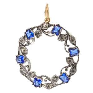 Antique Silver Blue Paste Roundel Pendant