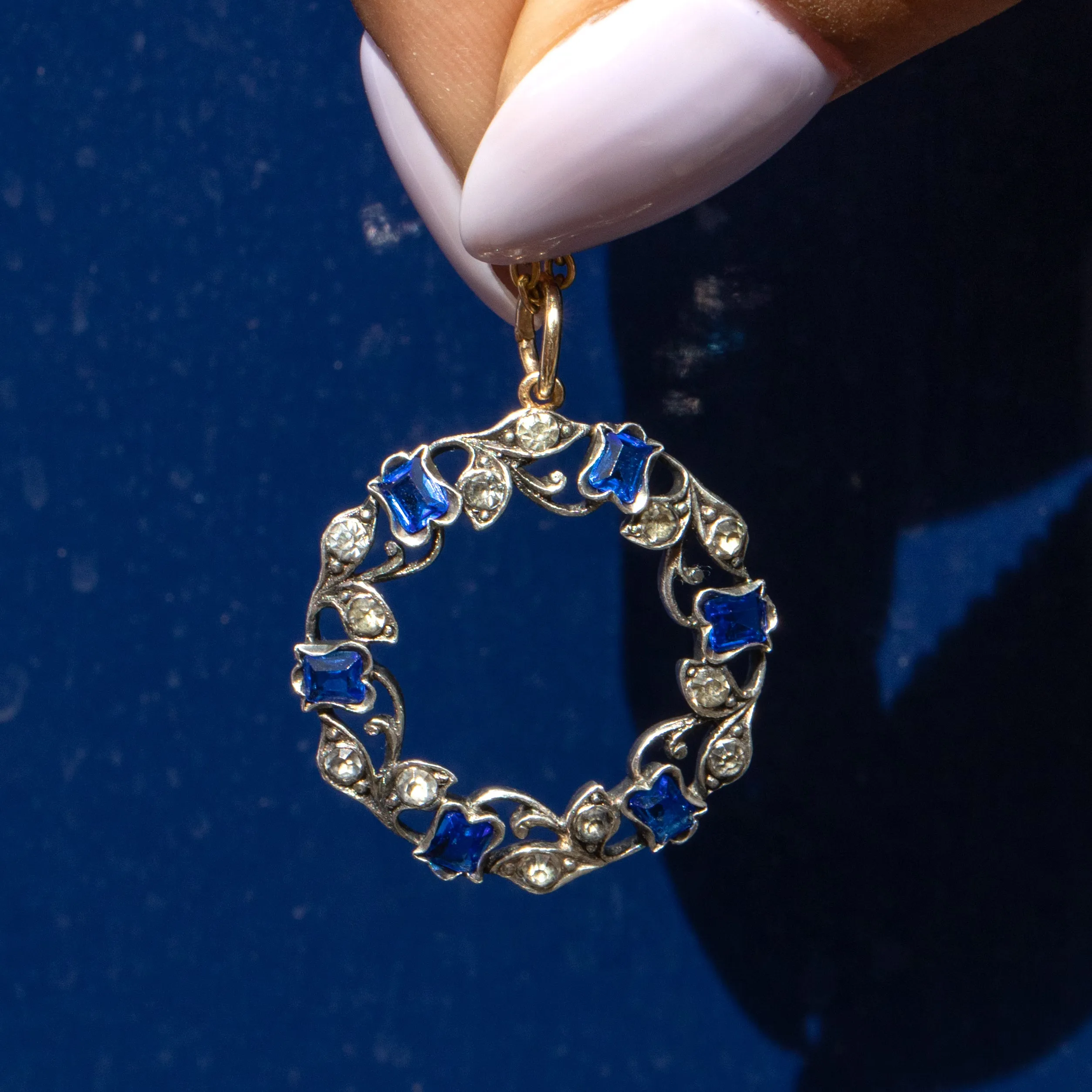 Antique Silver Blue Paste Roundel Pendant
