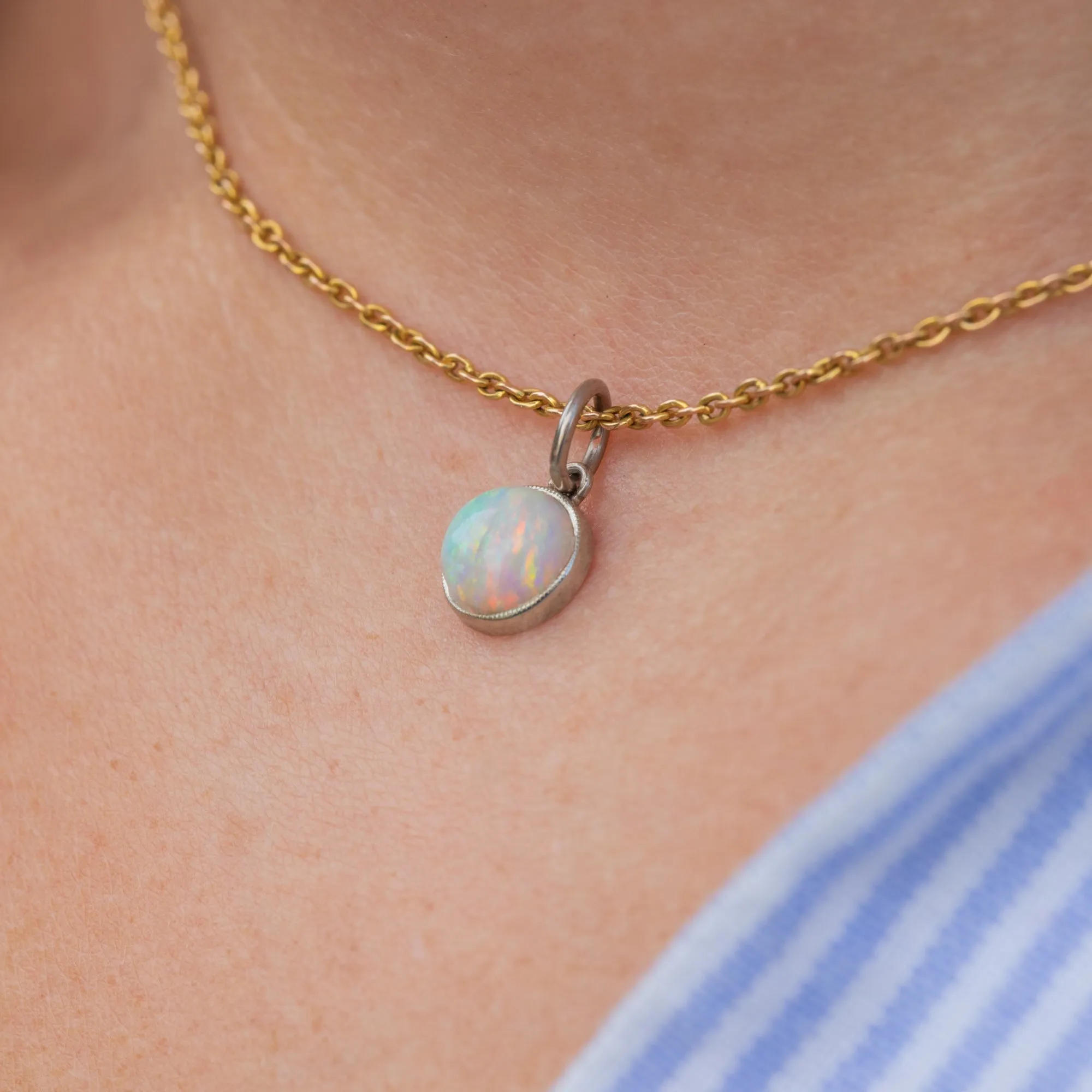 Art Deco 14ct White Gold Opal Charm