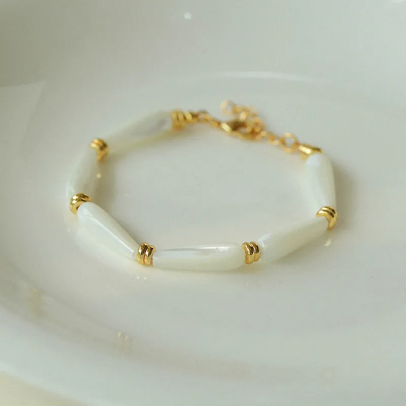 Artisanal White Mother-of-Pearl Beaded Bracelet