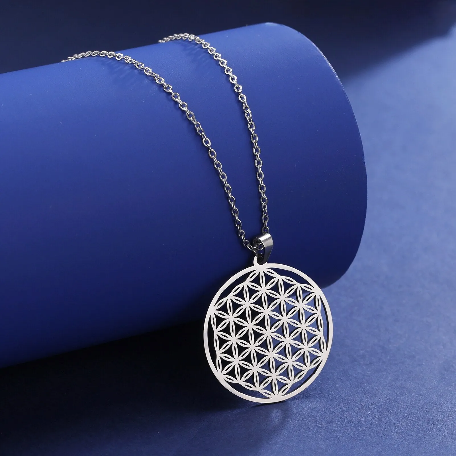 Ashore Shop Chakra Flower of Life Necklaces Women Viking Sacred Mandala Stainless Steel Chain Necklace Amulet Geometric Jewelry Gift