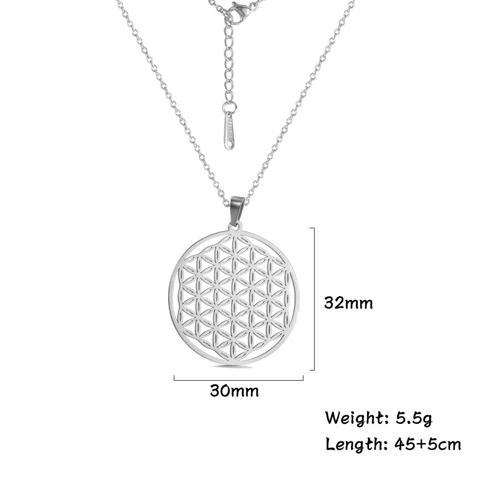 Ashore Shop Chakra Flower of Life Necklaces Women Viking Sacred Mandala Stainless Steel Chain Necklace Amulet Geometric Jewelry Gift