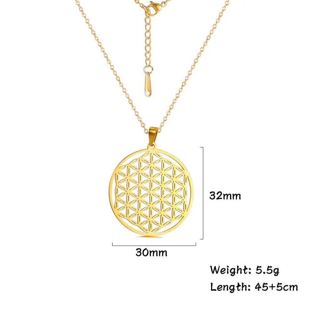 Ashore Shop Chakra Flower of Life Necklaces Women Viking Sacred Mandala Stainless Steel Chain Necklace Amulet Geometric Jewelry Gift