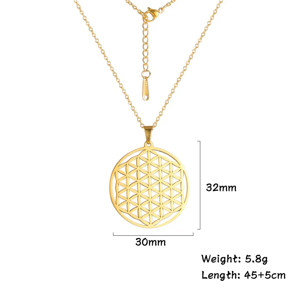Ashore Shop Chakra Flower of Life Necklaces Women Viking Sacred Mandala Stainless Steel Chain Necklace Amulet Geometric Jewelry Gift