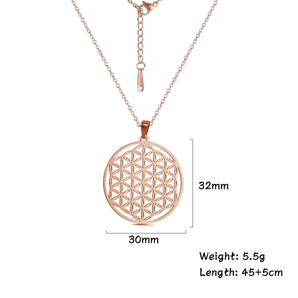 Ashore Shop Chakra Flower of Life Necklaces Women Viking Sacred Mandala Stainless Steel Chain Necklace Amulet Geometric Jewelry Gift