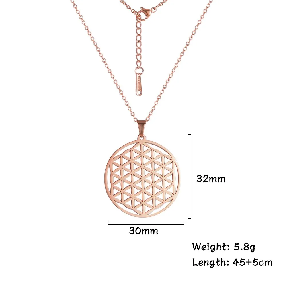Ashore Shop Chakra Flower of Life Necklaces Women Viking Sacred Mandala Stainless Steel Chain Necklace Amulet Geometric Jewelry Gift