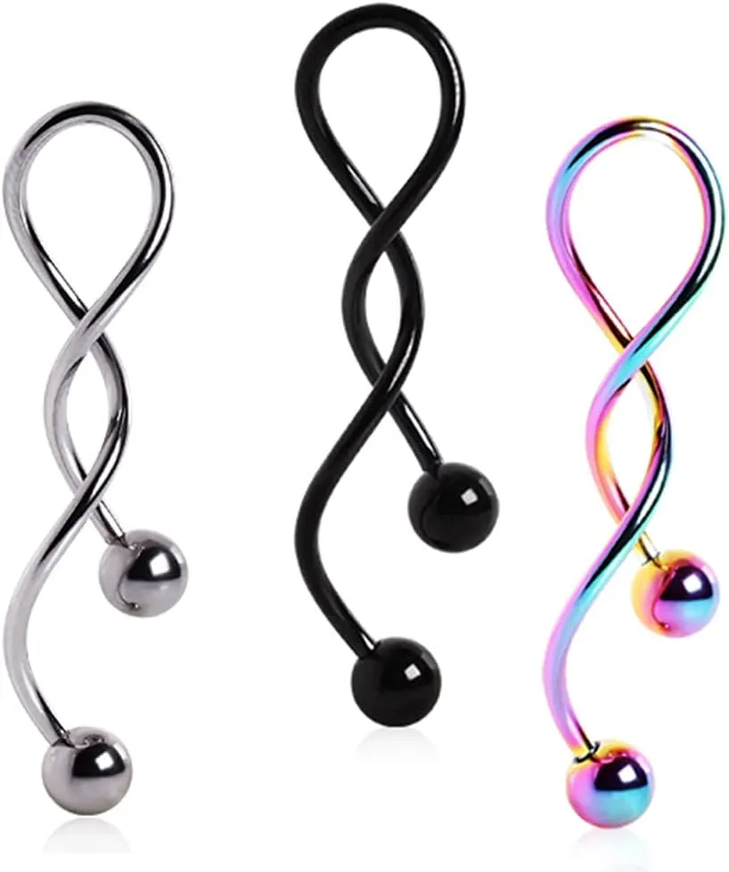 Assorted Spiral Twist Navel Ring 316L Surgical Steel Belly Button Body Piercing Rings 14 Gauge