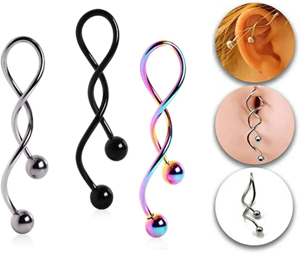 Assorted Spiral Twist Navel Ring 316L Surgical Steel Belly Button Body Piercing Rings 14 Gauge