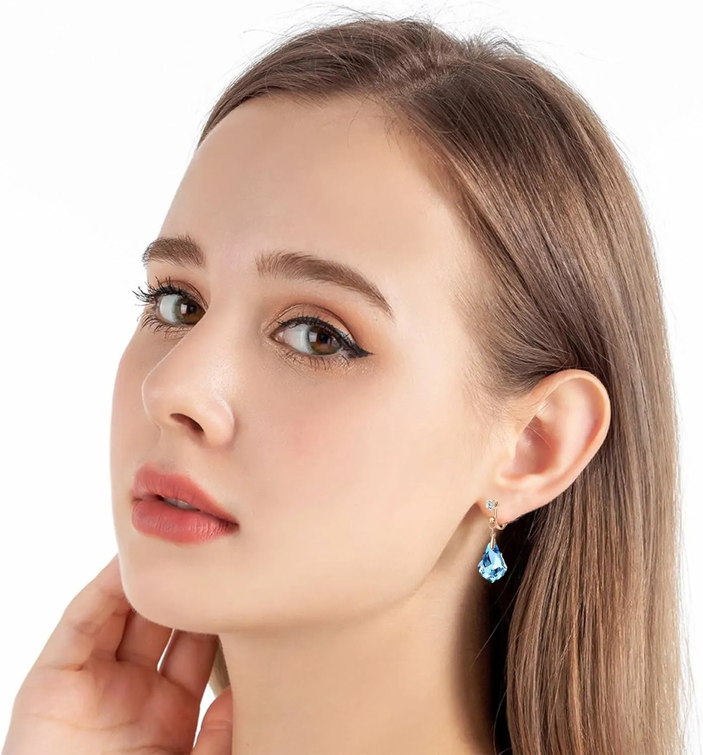 Austrian Crystal Baroque Drop Clip On Dangle Earrings for Women Non Pierced 14K Rose Gold Plated Hypoallergenic Jewelry