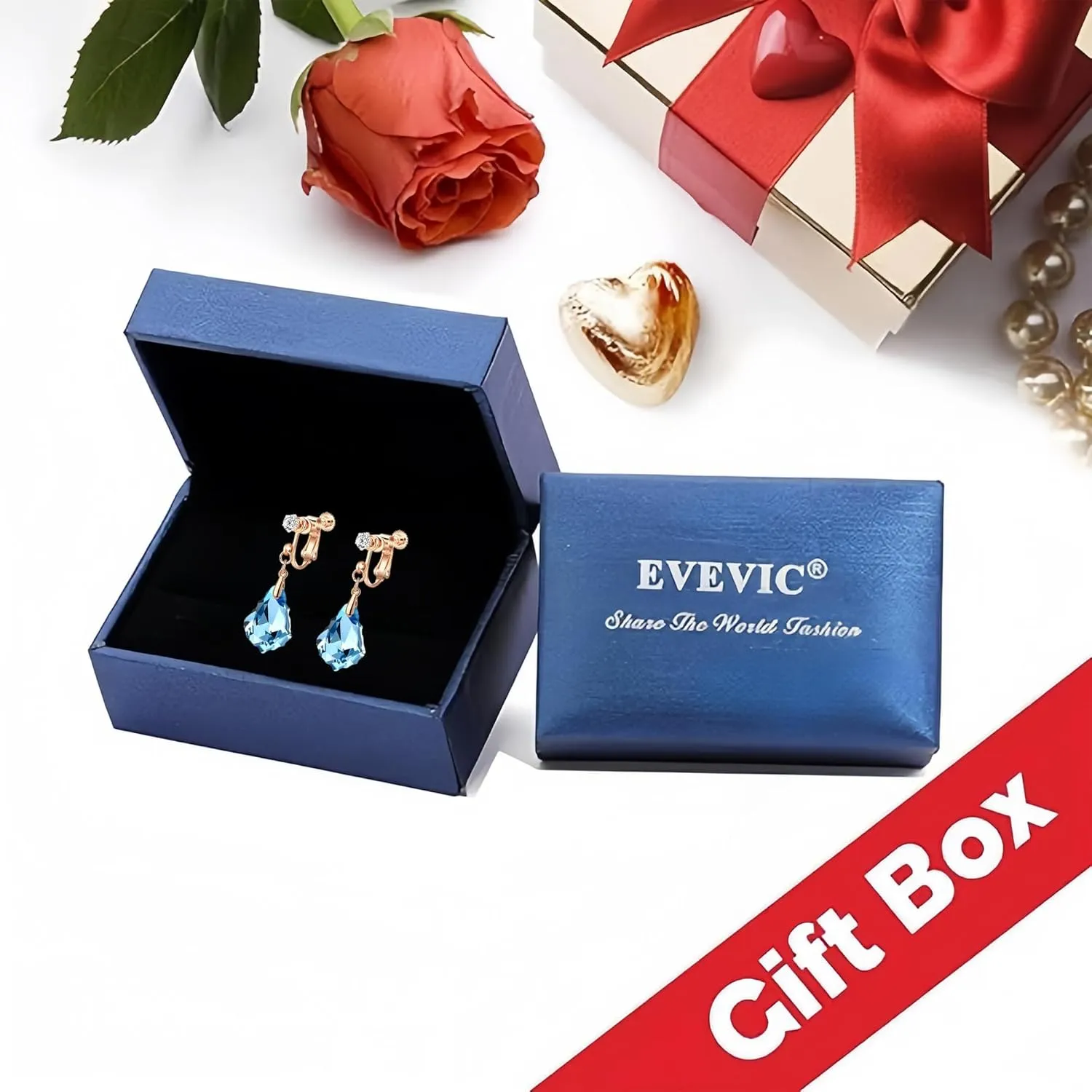 Austrian Crystal Baroque Drop Clip On Dangle Earrings for Women Non Pierced 14K Rose Gold Plated Hypoallergenic Jewelry