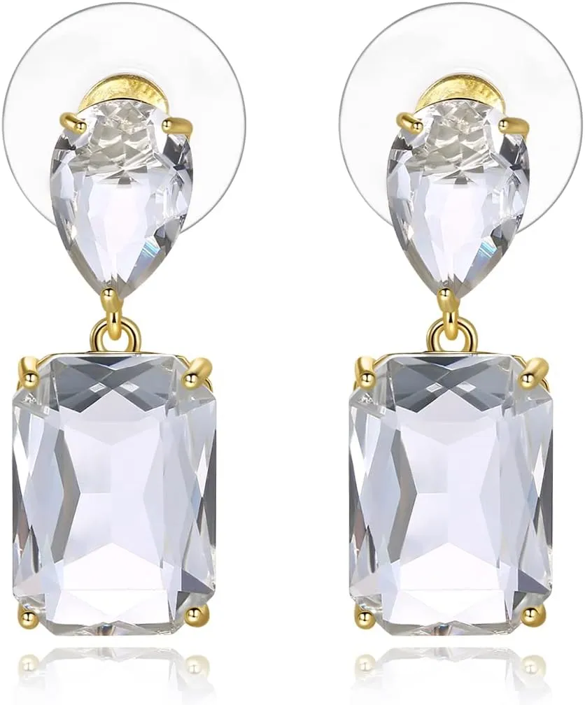 Austrian Crystal Cube Drop Dangle Plated Earrings for Women Gifts