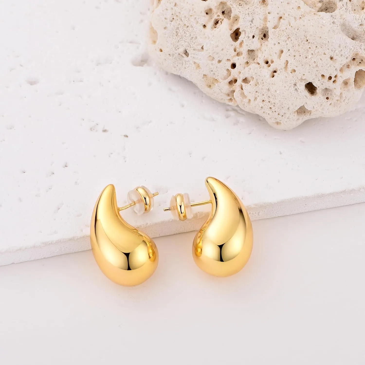 Ava Riley Chunky Gold Earrings, Small Gold Teardrop Earrings for Women, Chunky Silver Ear Studs Tear Drop S925 Sterling Silver Jewelry
