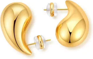 Ava Riley Chunky Gold Earrings, Small Gold Teardrop Earrings for Women, Chunky Silver Ear Studs Tear Drop S925 Sterling Silver Jewelry