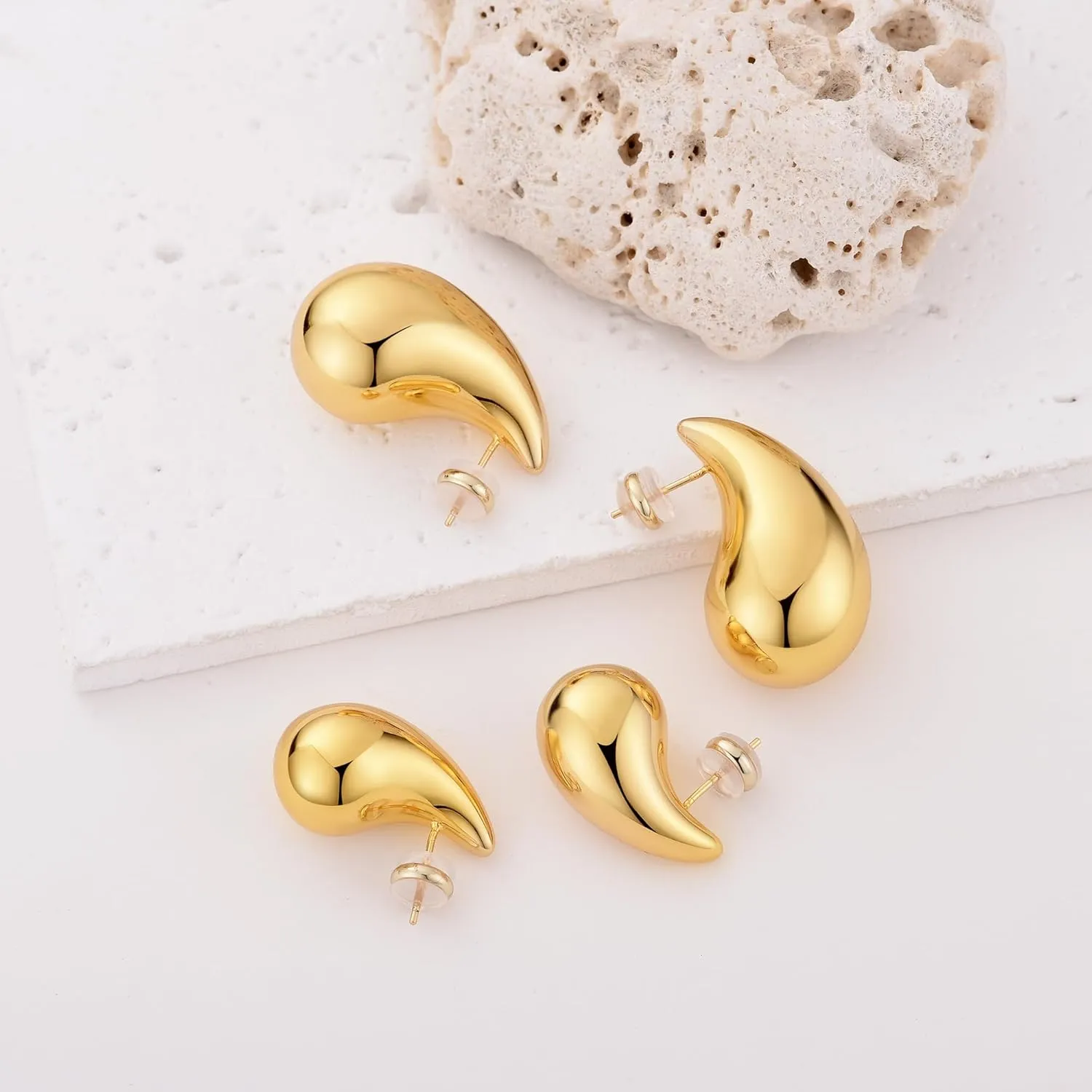 Ava Riley Chunky Gold Earrings, Small Gold Teardrop Earrings for Women, Chunky Silver Ear Studs Tear Drop S925 Sterling Silver Jewelry