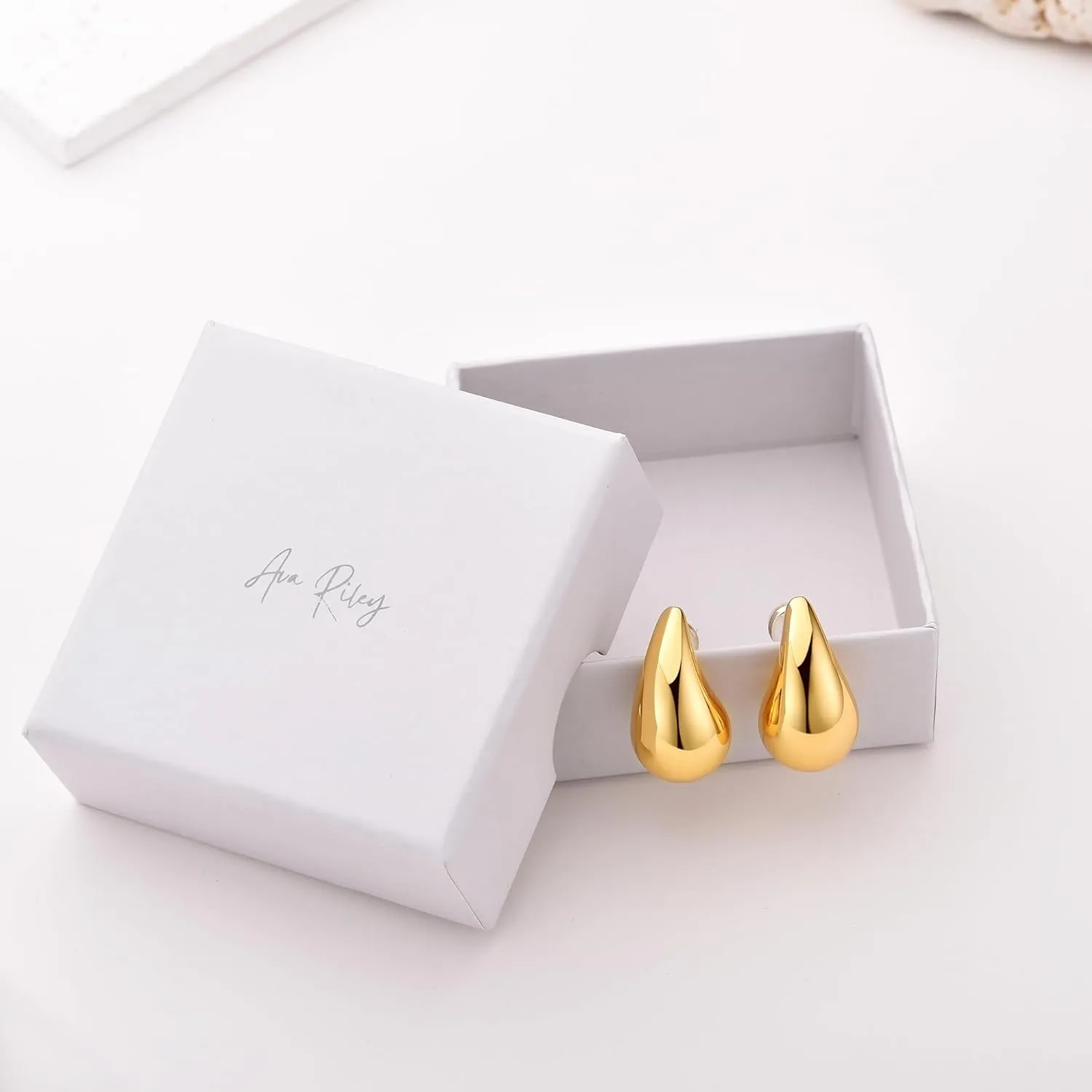 Ava Riley Chunky Gold Earrings, Small Gold Teardrop Earrings for Women, Chunky Silver Ear Studs Tear Drop S925 Sterling Silver Jewelry