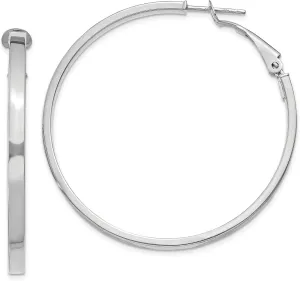 Avariah 14k White Gold 3x40mm Polished Square Tube Round Hoop Earrings - 45.75mm