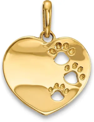Avariah 14k Yellow Gold rens Heart with Pawprints Pendant - 16.5mm