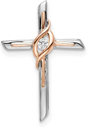 Avariah Solid Gold 14k Two-tone White & Rose Diamond Cross Chain Slide - 21.05mm