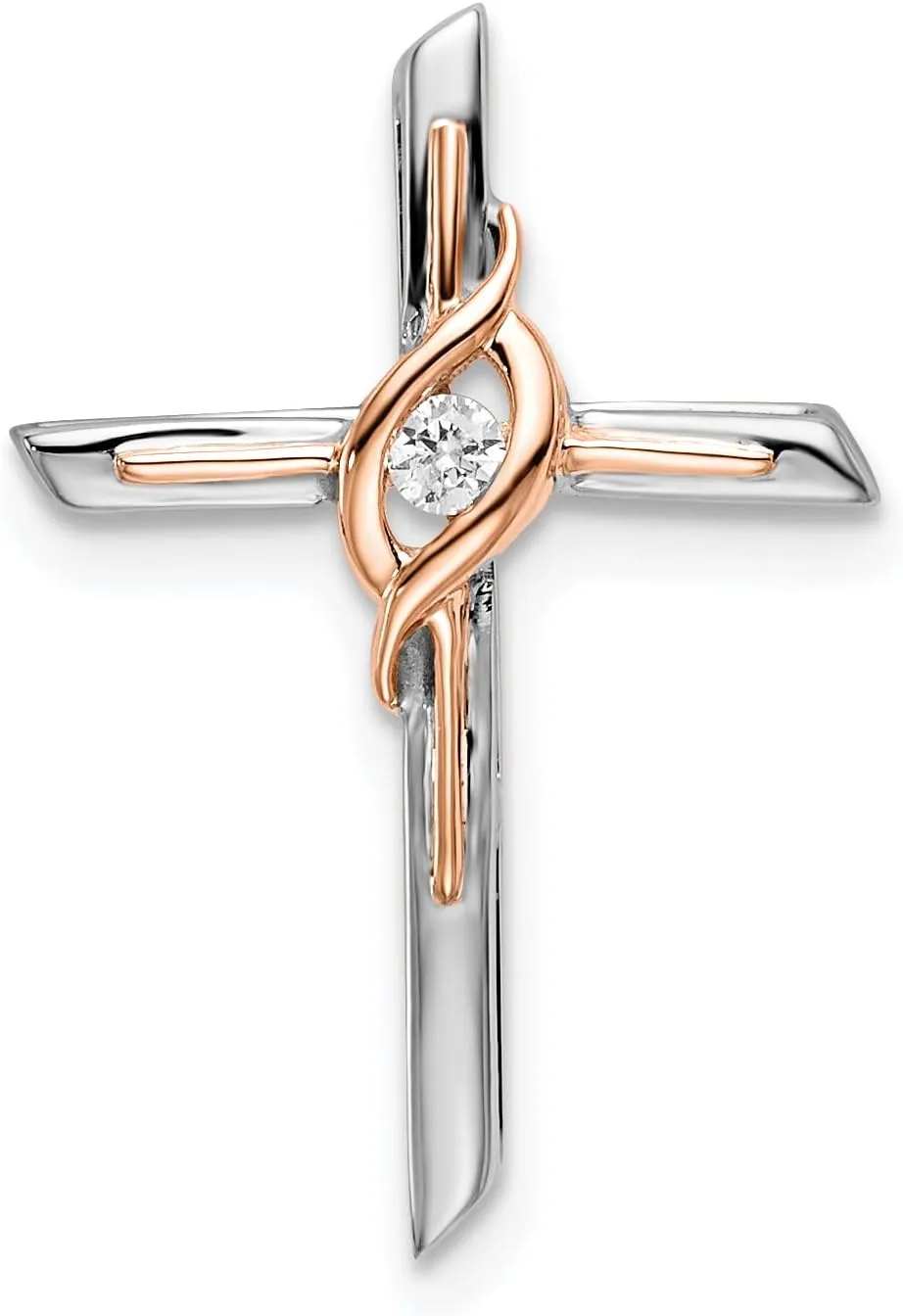 Avariah Solid Gold 14k Two-tone White & Rose Diamond Cross Chain Slide - 21.05mm