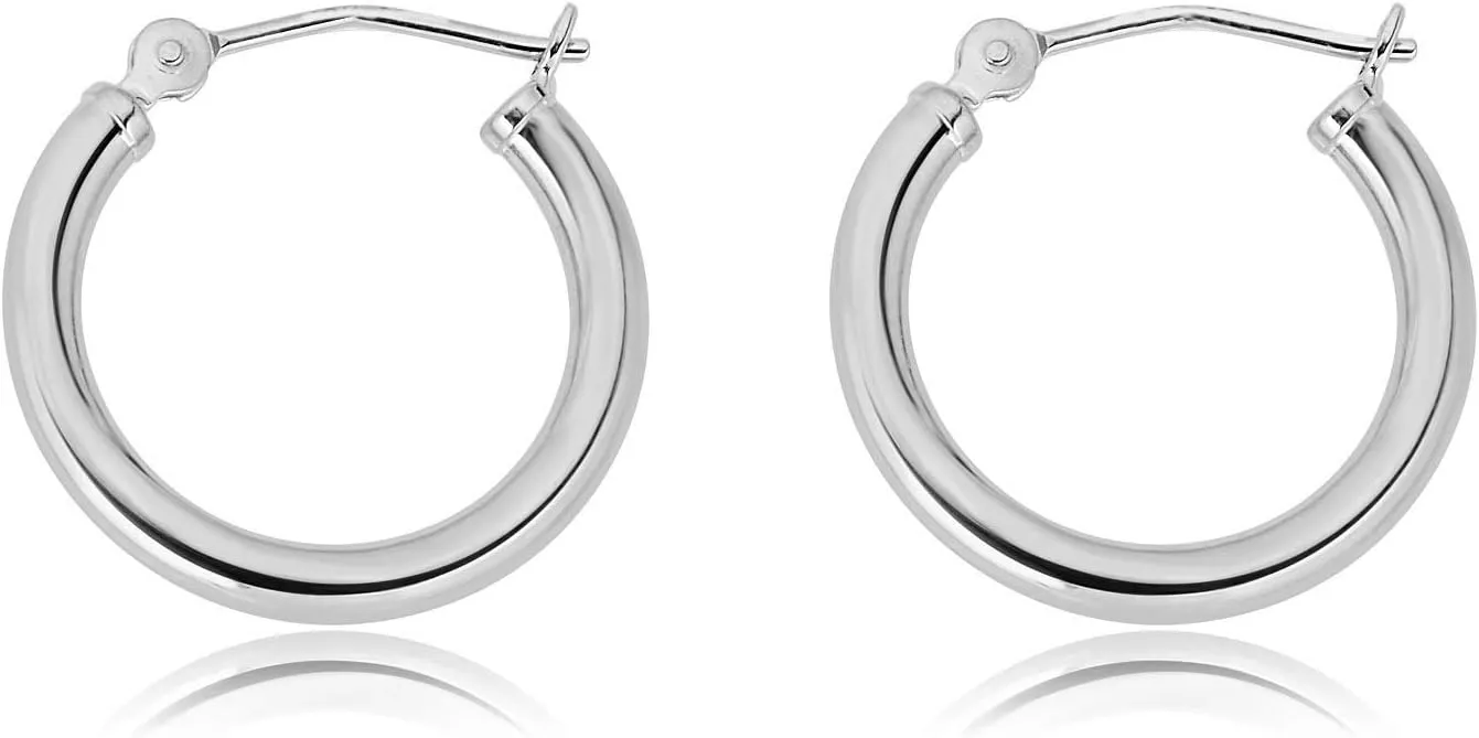 AVORA 10K Gold Classic Polished 2mm Tube Click-Top Hoop Earrings - Yellow or White Gold