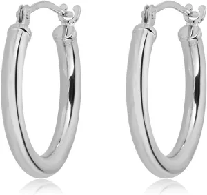 AVORA 10K Gold Classic Polished 2mm Tube Click-Top Hoop Earrings - Yellow or White Gold