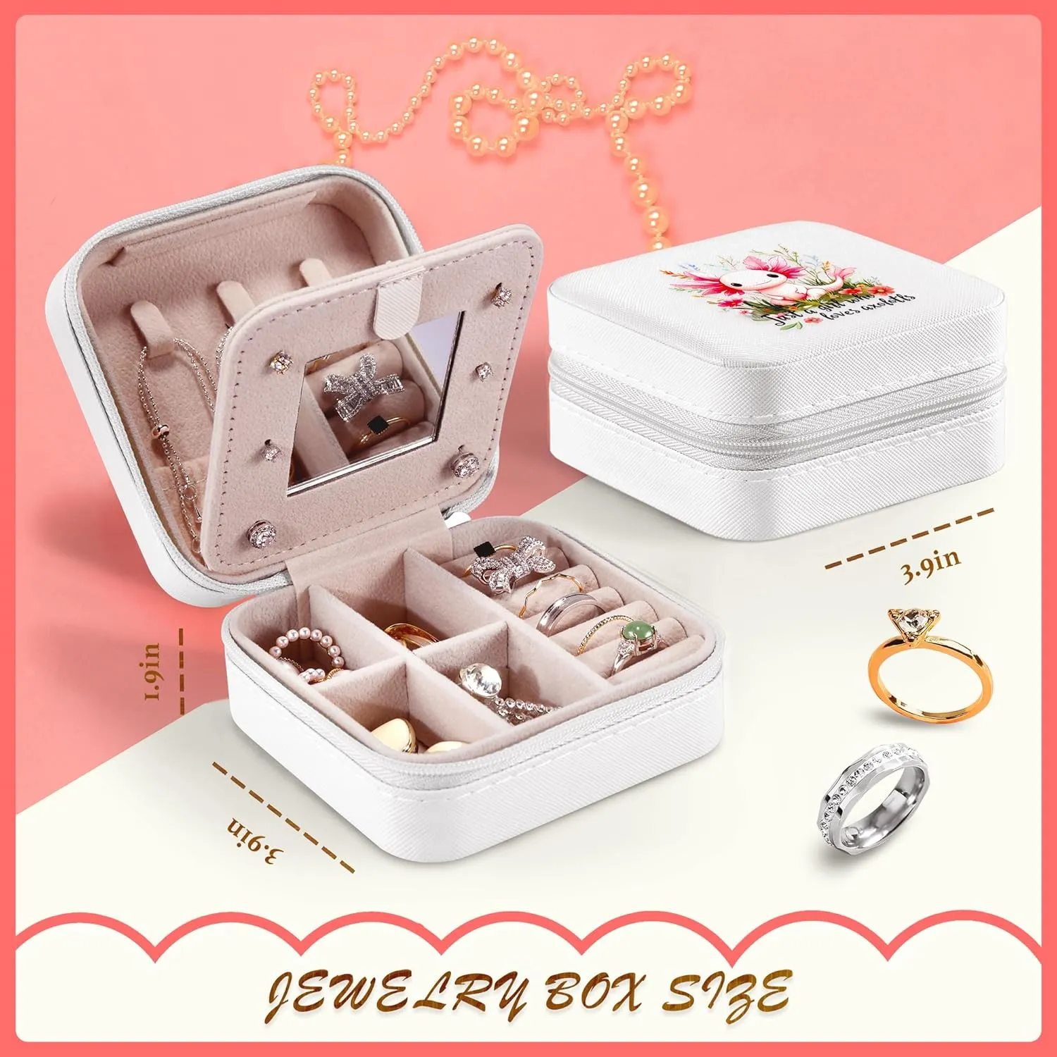 Axolotl Jewelry Box, Gifts For Teens Girls Age 8-12, Axolotl Lovers Stuff Items Accessories Things Merchandise Decor Merch, Travel Ring Earrings Necklace Organizer Holder!