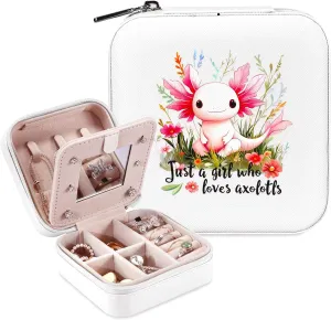 Axolotl Jewelry Box, Gifts For Teens Girls Age 8-12, Axolotl Lovers Stuff Items Accessories Things Merchandise Decor Merch, Travel Ring Earrings Necklace Organizer Holder!