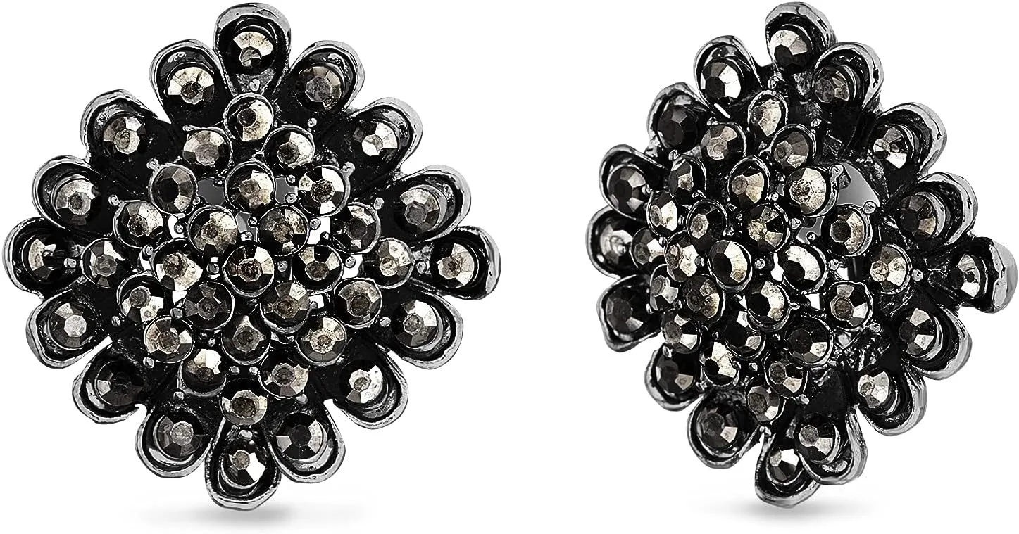 Badgley Mischka Women's Earrings - Wedding Bridal Elegant Antiqued Finish Rhinestone Square Shape Clip On Stud Earrings for Women