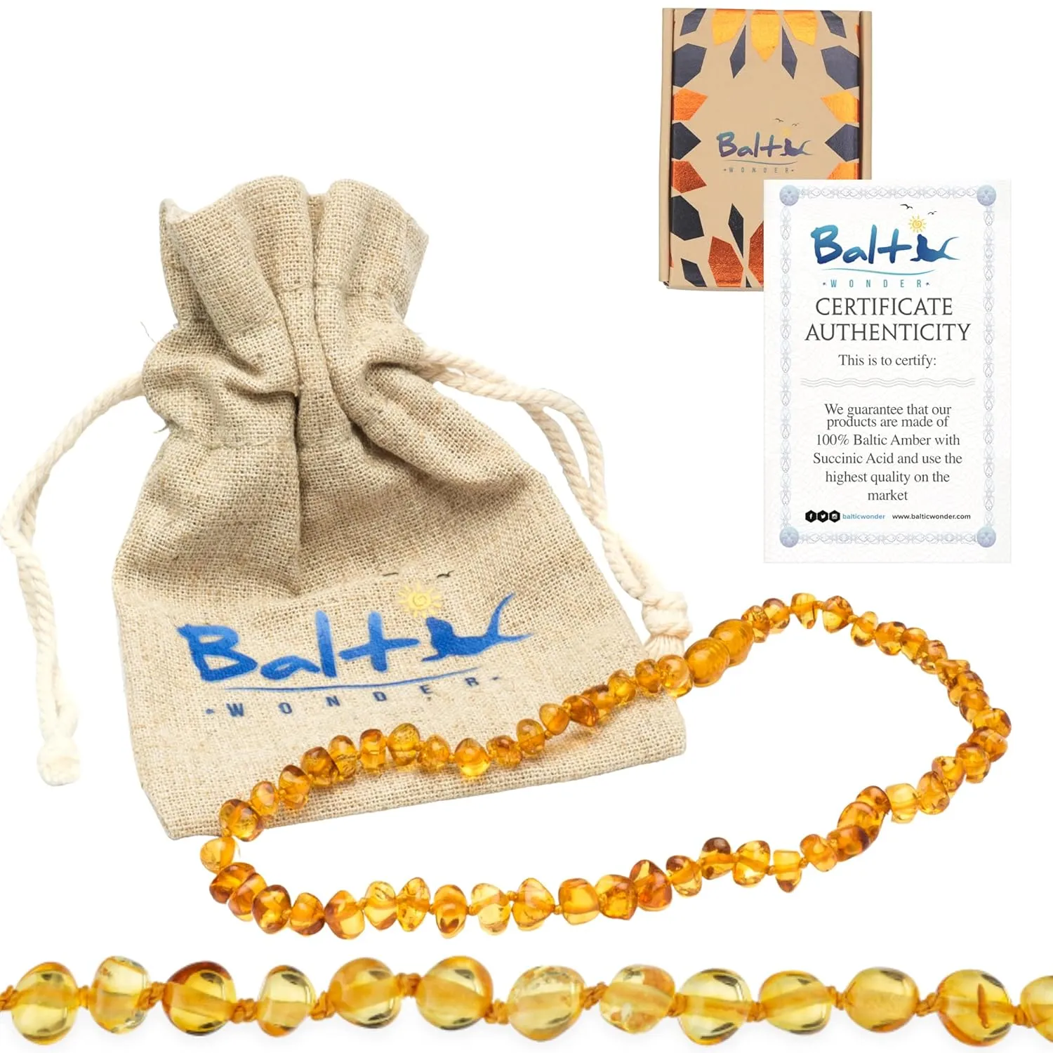 Baltic Amber Necklace - Authentic Honey Baroque - Natural Comfort - 12.5 Inch - Screw Clasp