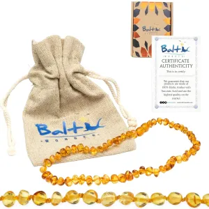 Baltic Amber Necklace - Authentic Honey Baroque - Natural Comfort - 12.5 Inch - Screw Clasp