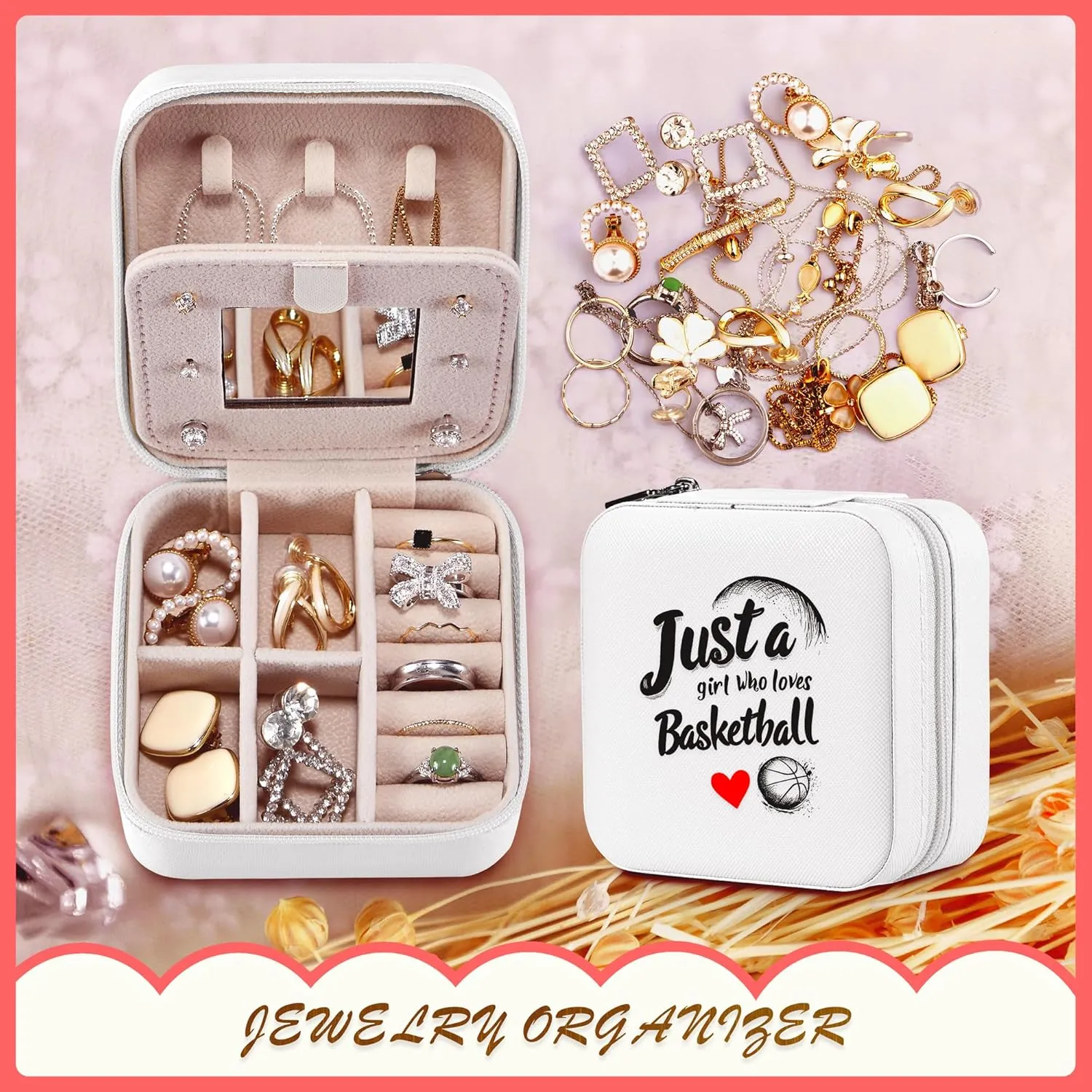 Basketball Jewelry Box, Gifts For Teens Girls Age 8-12, Basketball Lovers Stuff Items Accessories Things Merchandise Decor Merch, Travel Ring Earrings Necklace Organizer Holder!