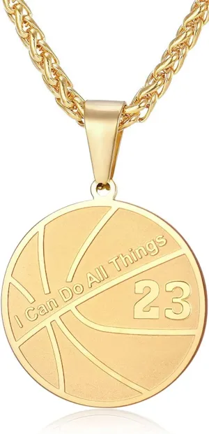 Basketball Number Necklace for Men Gold Stainless Steel I Can Do All Things Pendant Sport Jewelry Basketball Gifts for Men