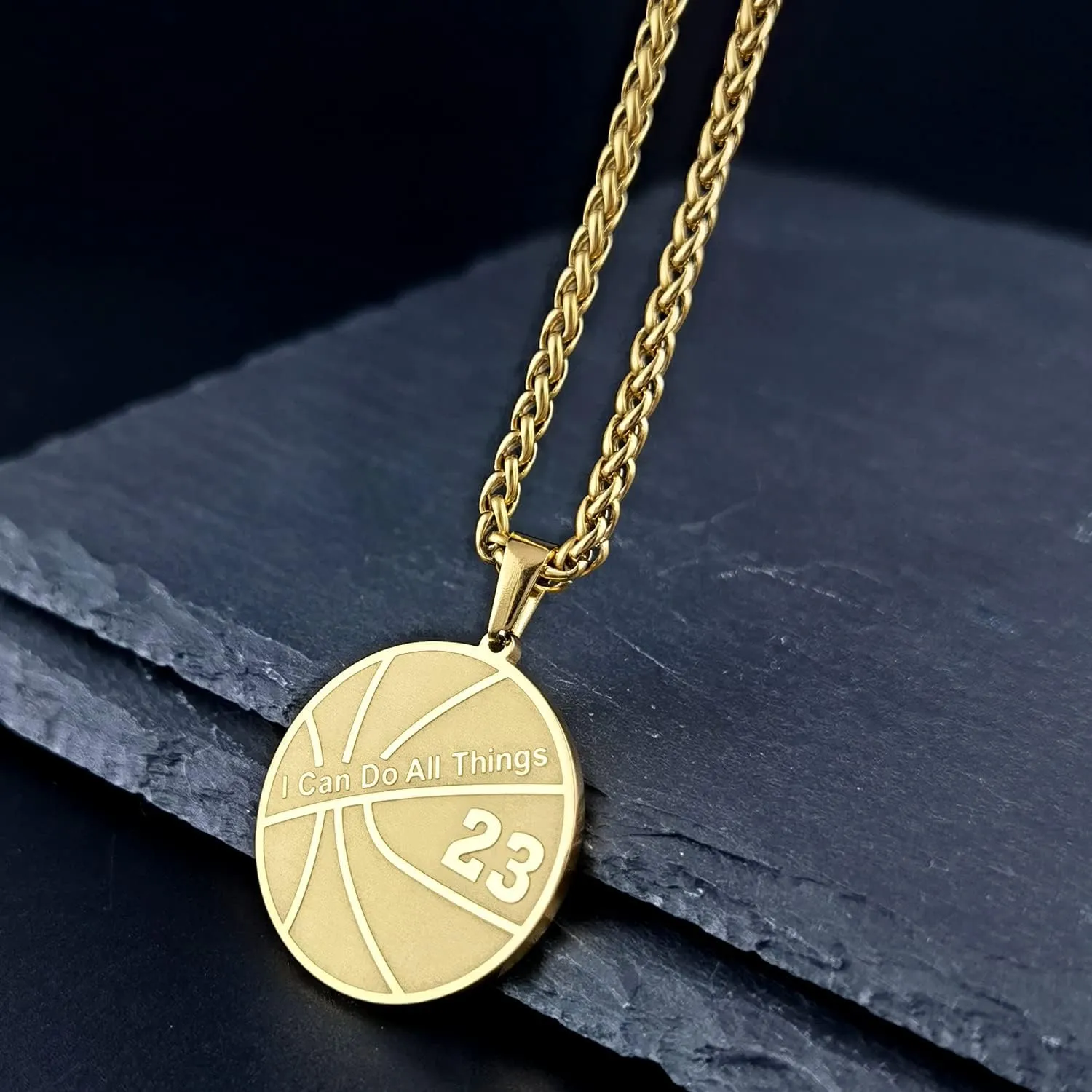 Basketball Number Necklace for Men Gold Stainless Steel I Can Do All Things Pendant Sport Jewelry Basketball Gifts for Men