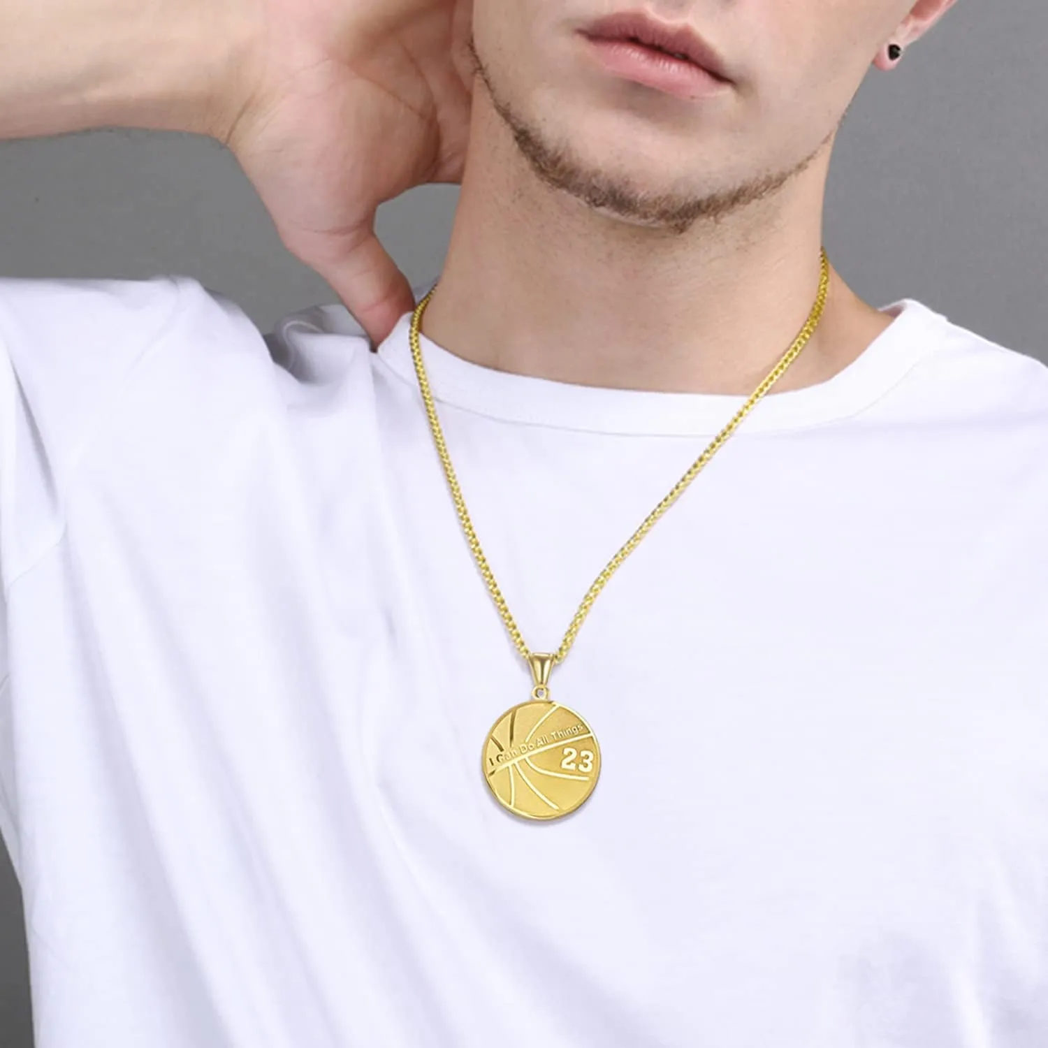 Basketball Number Necklace for Men Gold Stainless Steel I Can Do All Things Pendant Sport Jewelry Basketball Gifts for Men