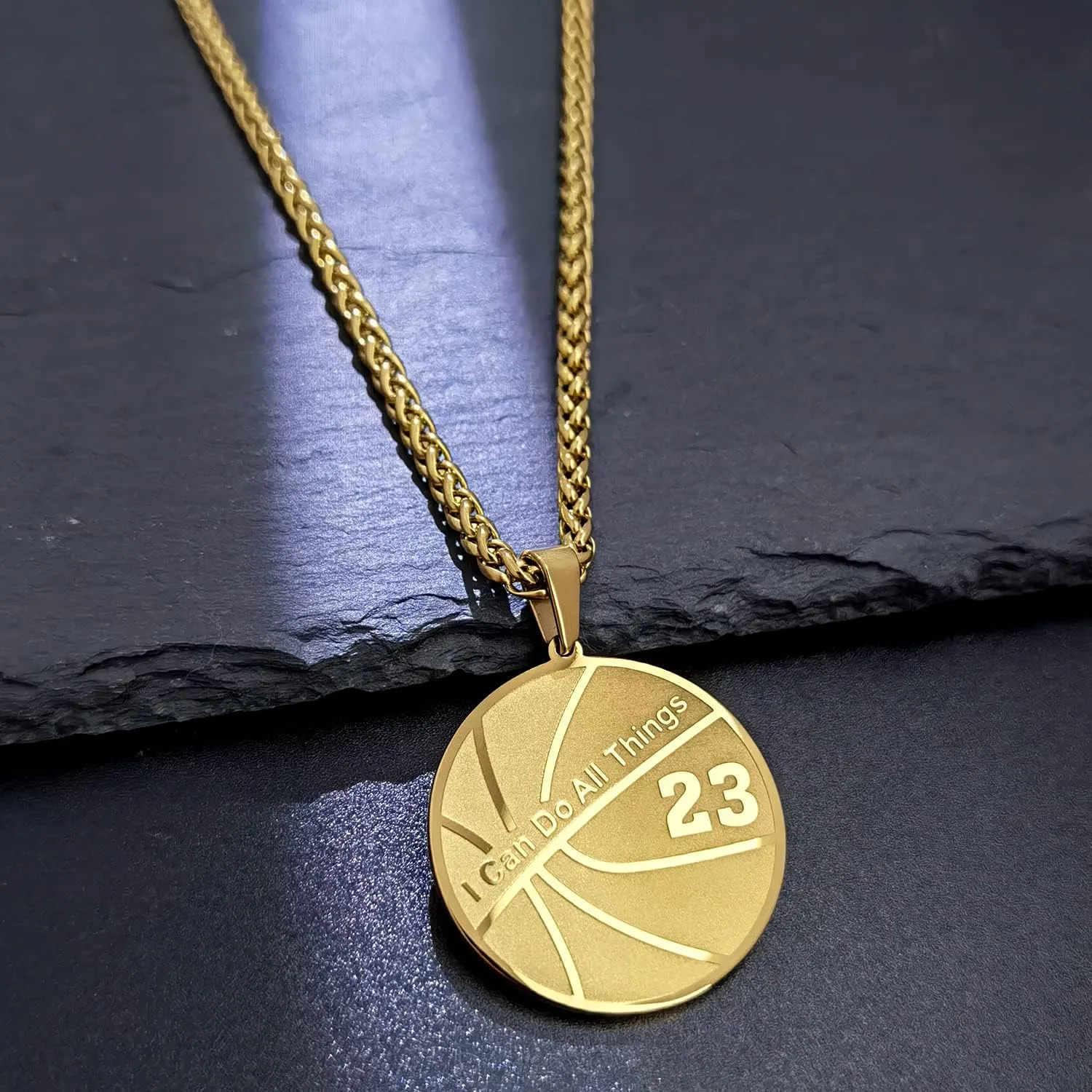 Basketball Number Necklace for Men Gold Stainless Steel I Can Do All Things Pendant Sport Jewelry Basketball Gifts for Men
