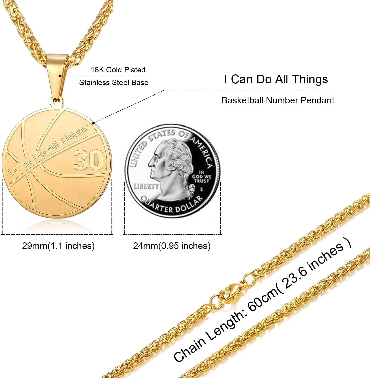 Basketball Number Necklace for Men Gold Stainless Steel I Can Do All Things Pendant Sport Jewelry Basketball Gifts for Men
