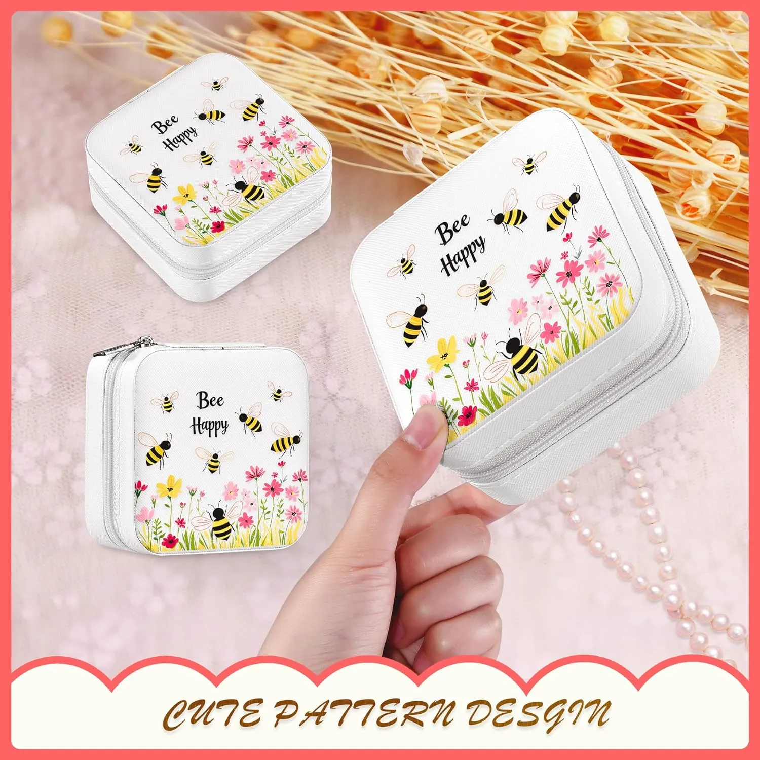 Bee Jewelry Box, Gifts For Women Teens Girls Age 8-12, Bumble Bee Lovers Themed Stuff Items Accessories Things Merchandise Decor Merch, Travel Ring Earrings Necklace Organizer Holder!