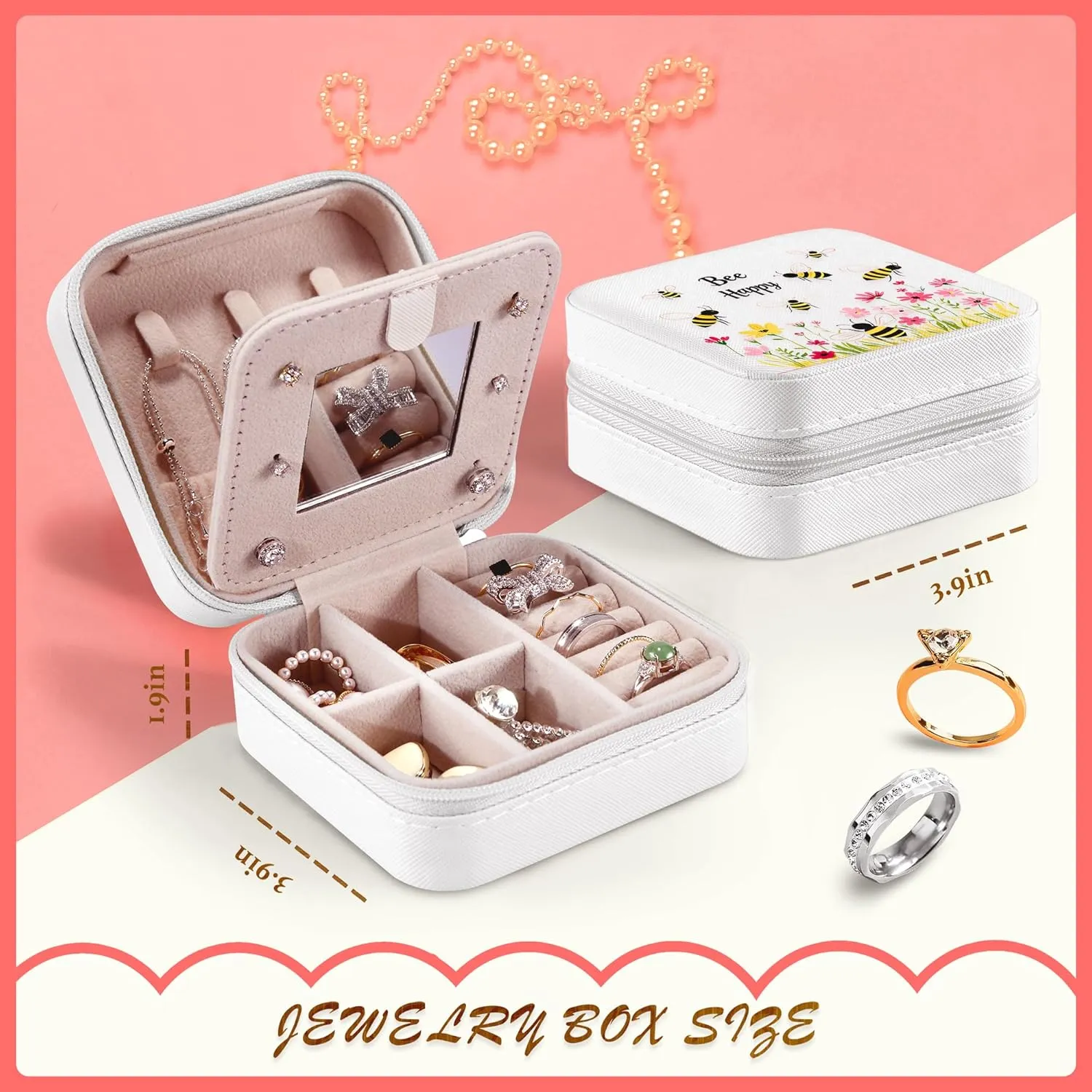 Bee Jewelry Box, Gifts For Women Teens Girls Age 8-12, Bumble Bee Lovers Themed Stuff Items Accessories Things Merchandise Decor Merch, Travel Ring Earrings Necklace Organizer Holder!